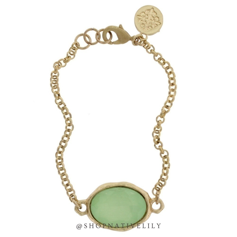 Jane Marie Faceted Glass Bracelet Gold Chain Light Green Adjustable NWT